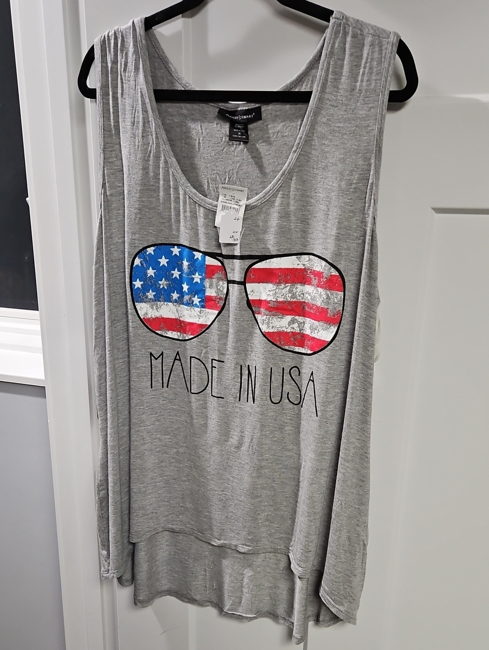 Ashley Stewart Gray Graphic Tank with USA Flag Sunglasses